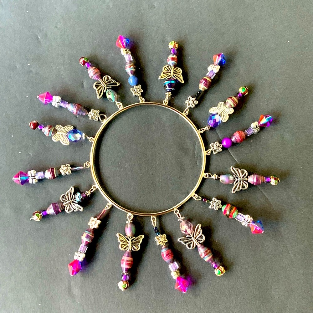 World Tribe Purple Dangling Bead Treasure Bracelet